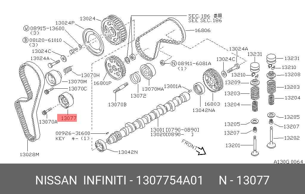 Ролик обводной ремня ГРМ - Nissan 13077-54A01