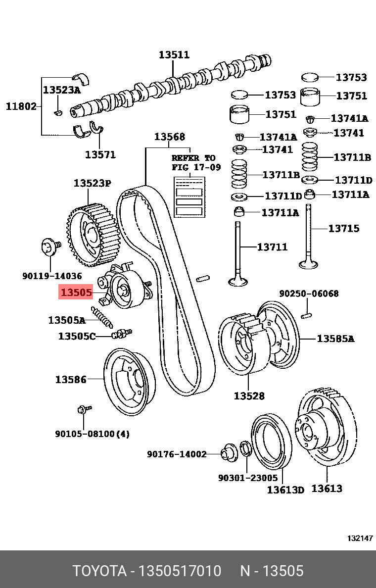 Ролик натяжной ГРМ - Toyota 13505-17010