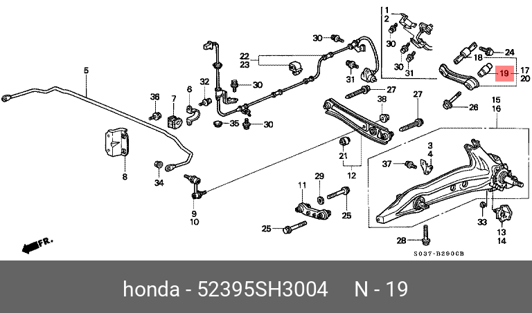 Сайлентблок рычага подвески | зад лев | - Honda 52395-SH3-004