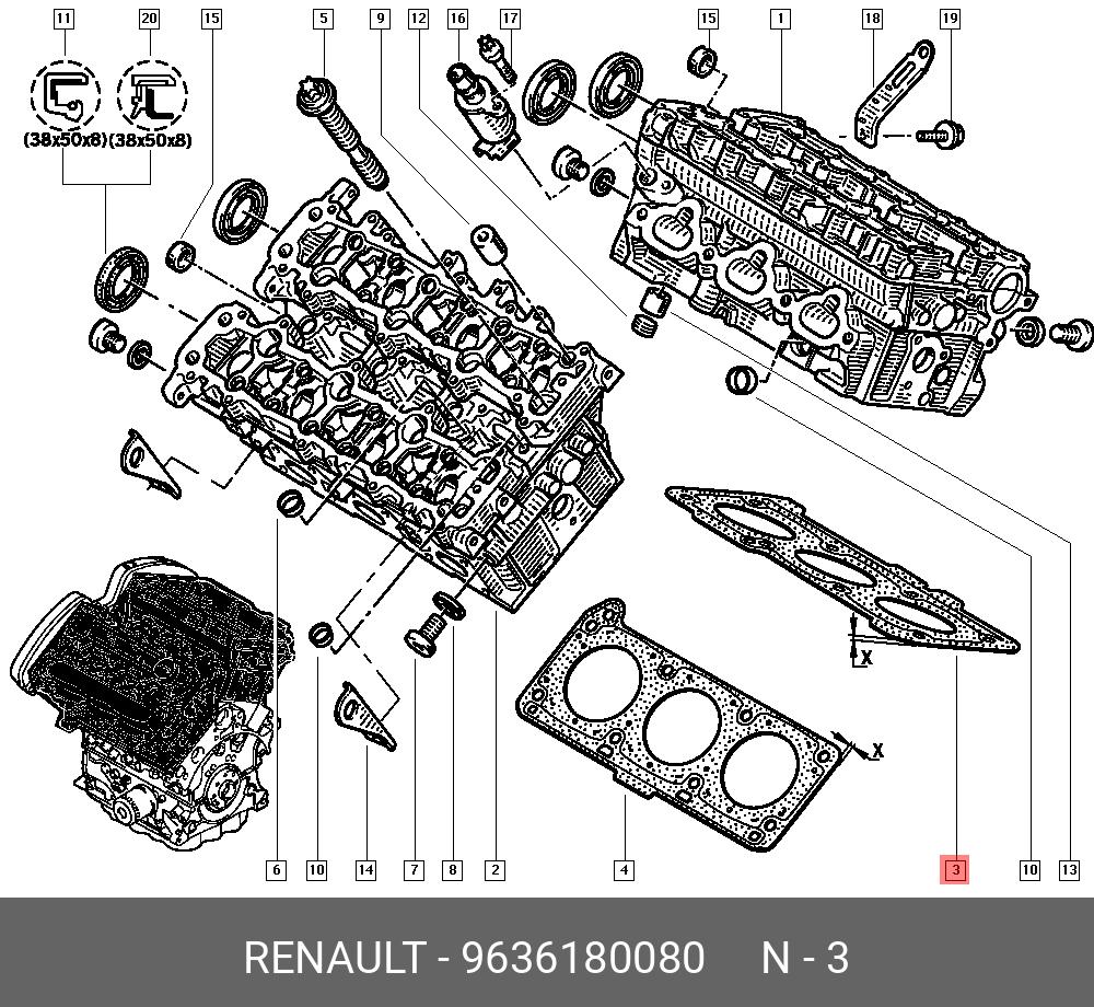 Прокладка головки блока цилиндров - Renault 9636180080