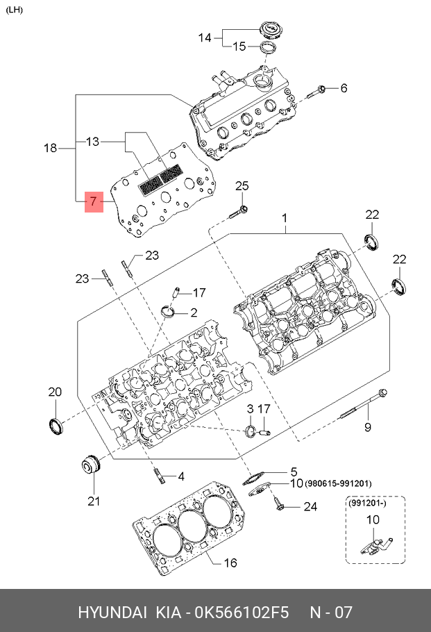 Прокладка клапанной крышки левая - Hyundai/Kia 0K566102F5