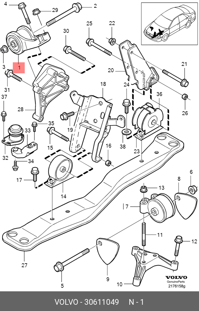 Подушка двигателя - Volvo 30611049