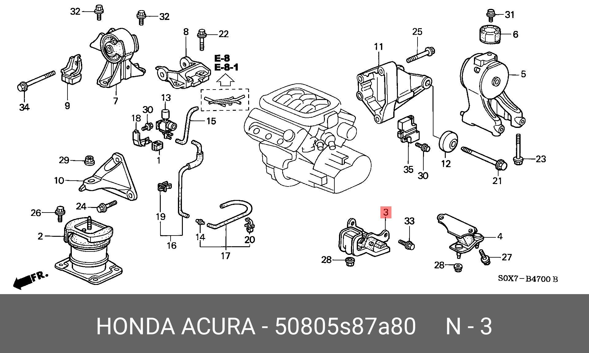 Подушка двигателя | перед прав | - Honda 50805-S87-A80