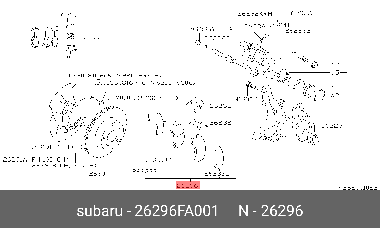 Колодки тормозные дисковые | перед | - Subaru 26296FA001