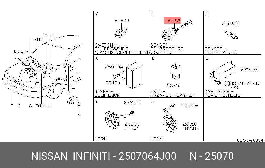 Датчик давления масла - Nissan 25070-64J00