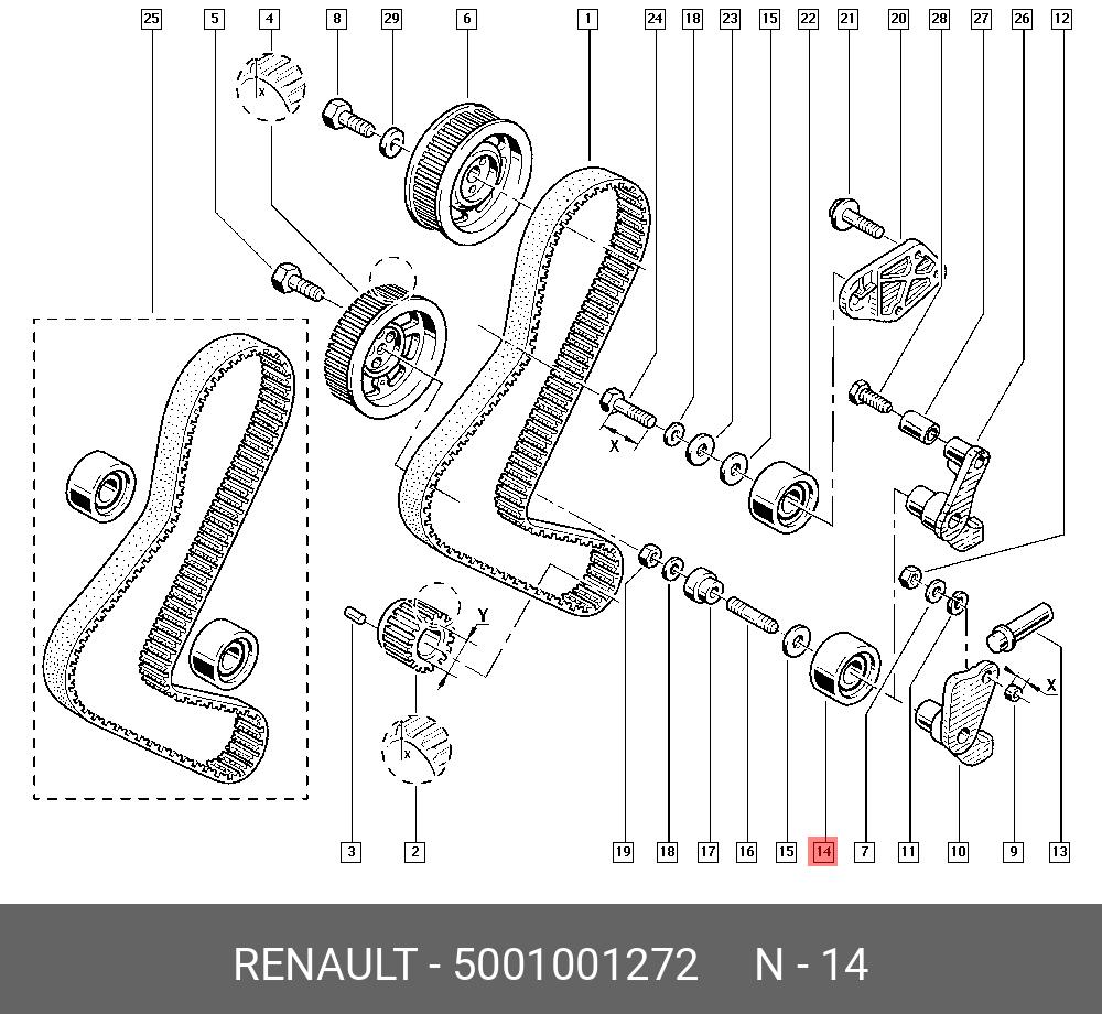 Ролик натяжной ГРМ - Renault 5001001272