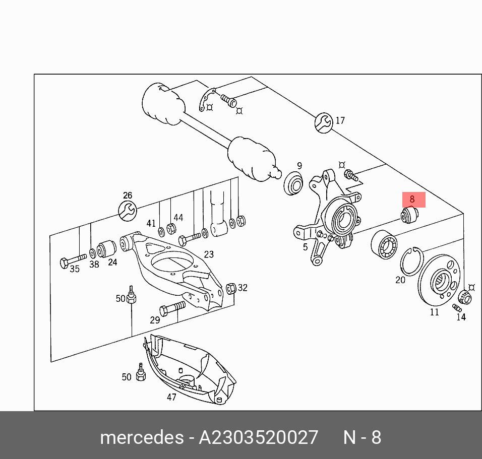 Сайлентблок рычага подвески | зад лев | - Mercedes A2303520027