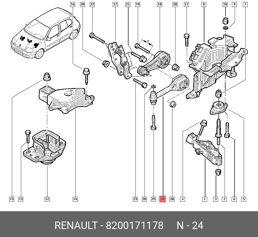Опора двигателя - Renault 8200171178