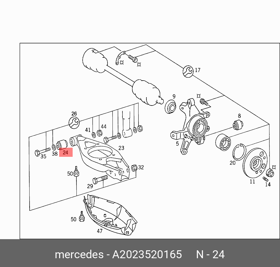 Сайлентблок рычага подвески | зад | - Mercedes A2023520165