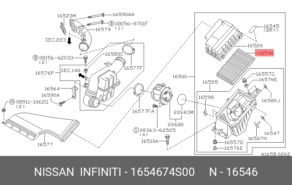Фильтр воздушный - Nissan 16546-74S00