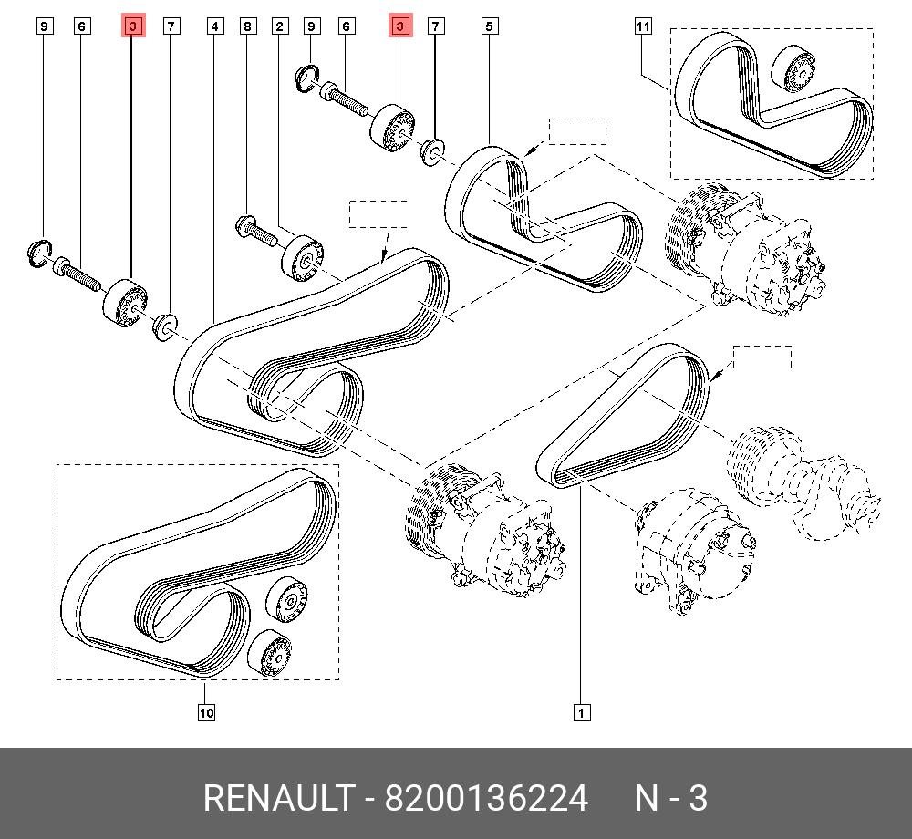 Промежуточный ролик поликлинового ремня - Renault 8200136224