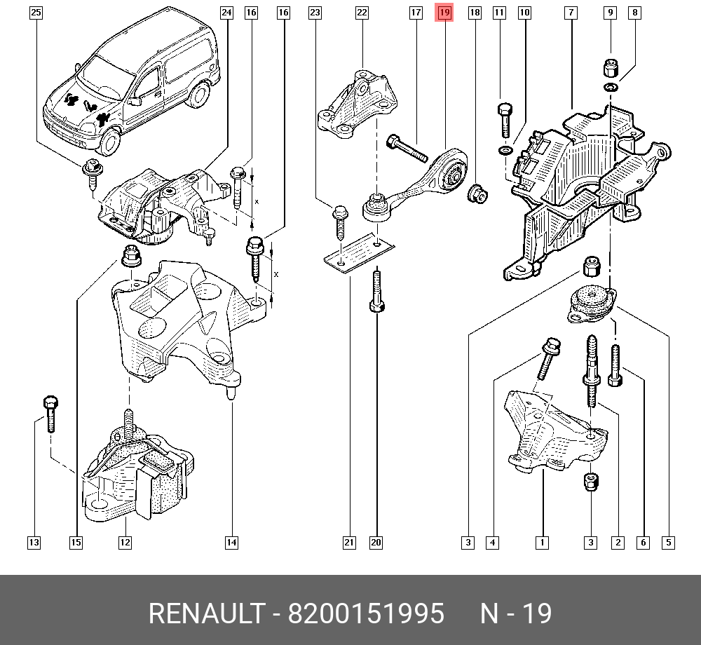 Подушка двигателя | зад | - Renault 8200151995