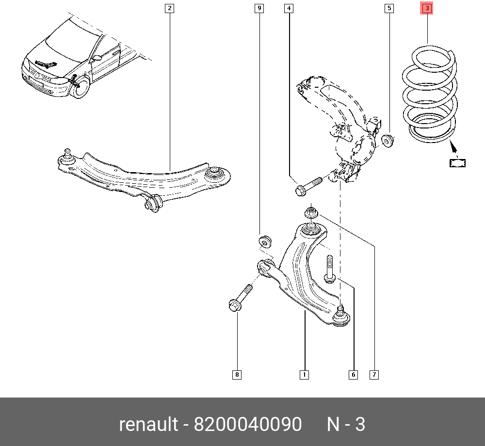 Пружина ходовой части | перед | - Renault 8200040090