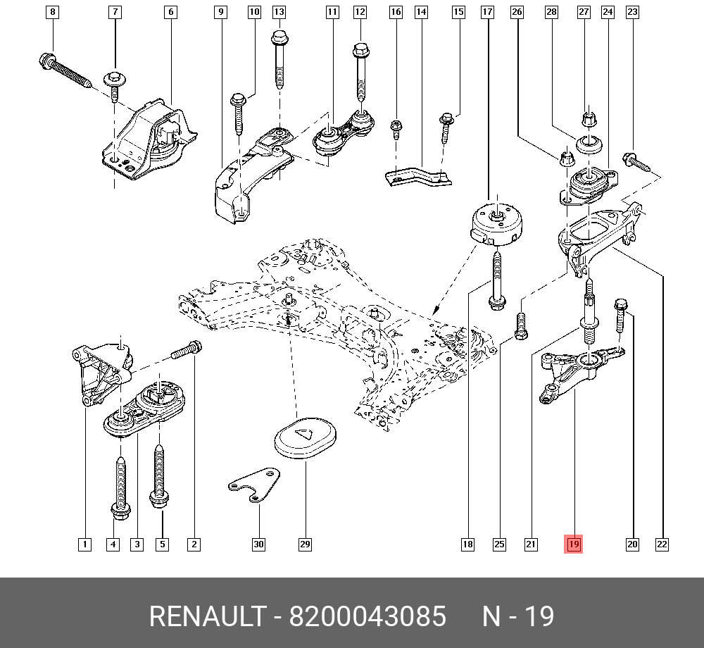 Подушка коробки передач - Renault 8200043085