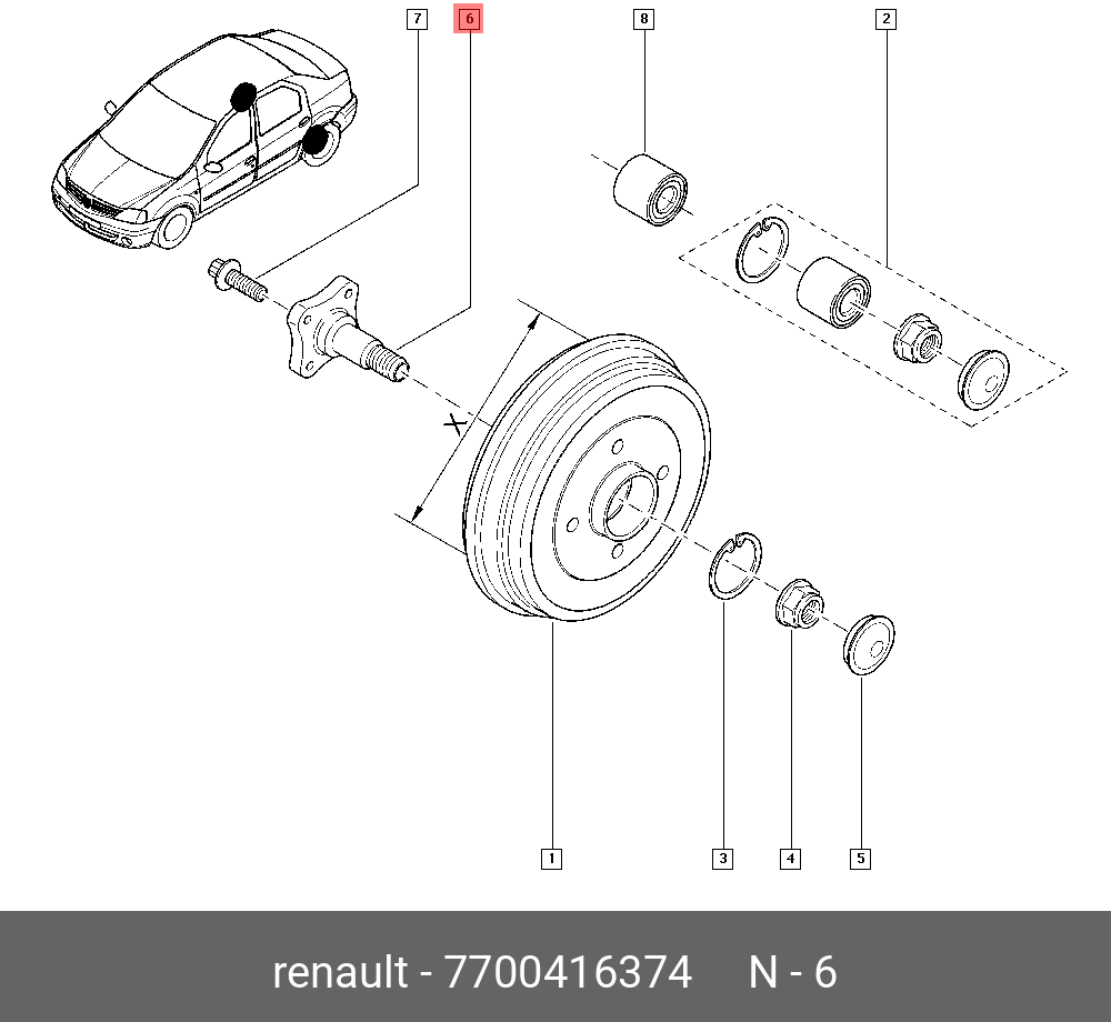 Ступица задняя renault Logan - Renault 7700416374