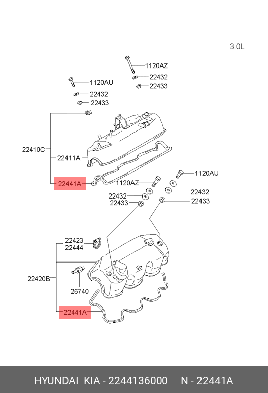 Прокладка клапанной крышки двигателя - Hyundai/Kia 22441-36000
