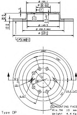 Снят, замена 08.9511.11 Диск тормозной Standard | зад | - Brembo 08.9511.10