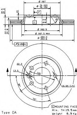 Диск тормозной Standard | зад | - Brembo 09.9582.10