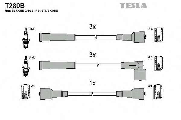 Комплект высоковольтных проводов - Tesla T280B