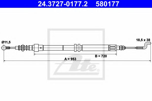 Трос стояночного тормоза  - ATE 24.3727-0177.2
