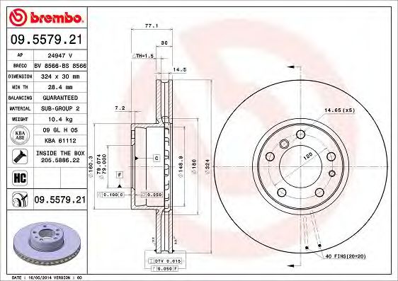 Диск тормозной UV Coated | перед | - Brembo 09.5579.21