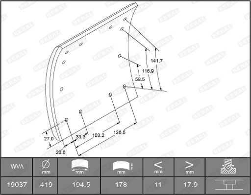 Накладки тормозные 419х178 STD | зад | - Beral 1903618609015606