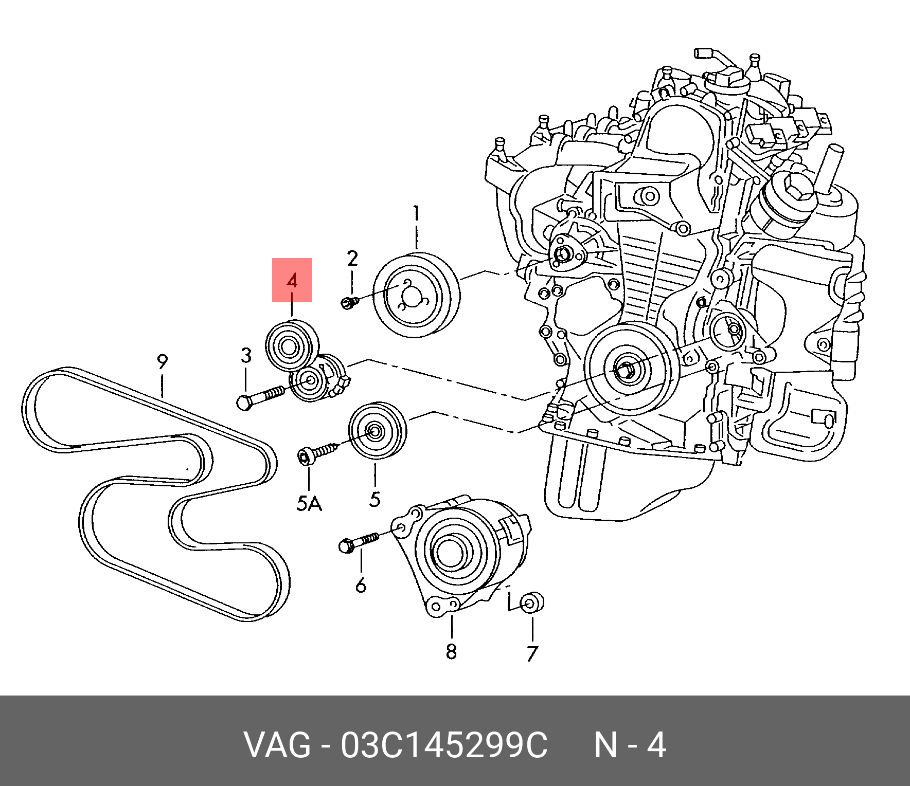 Ролик натяжной навесного оборудования - VAG 03C145299C
