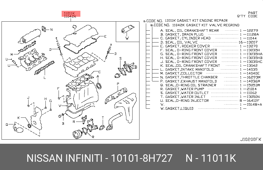 Комплект прокладок двигателя - Nissan 10101-8H727