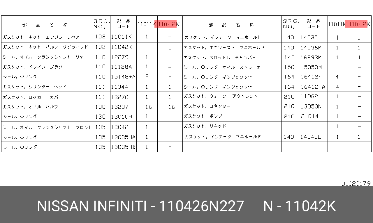 Кт прокладок двигателя - Nissan 11042-6N227