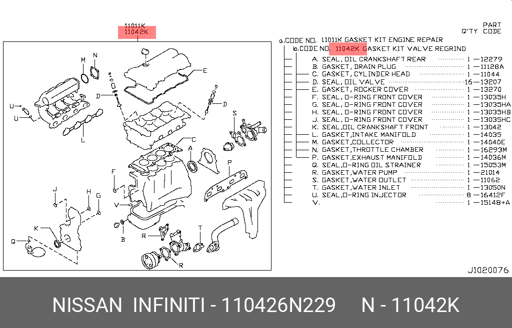 Комплект прокладок головки блока цилиндров - Nissan 11042-6N229