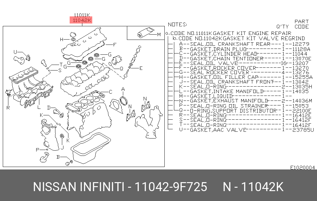 Комплект прокладок головки блока цилиндров - Nissan 11042-9F725