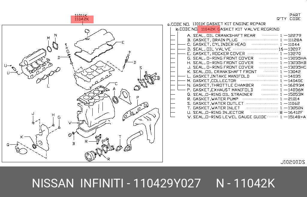 Комплект прокладок - Nissan 11042-9Y027
