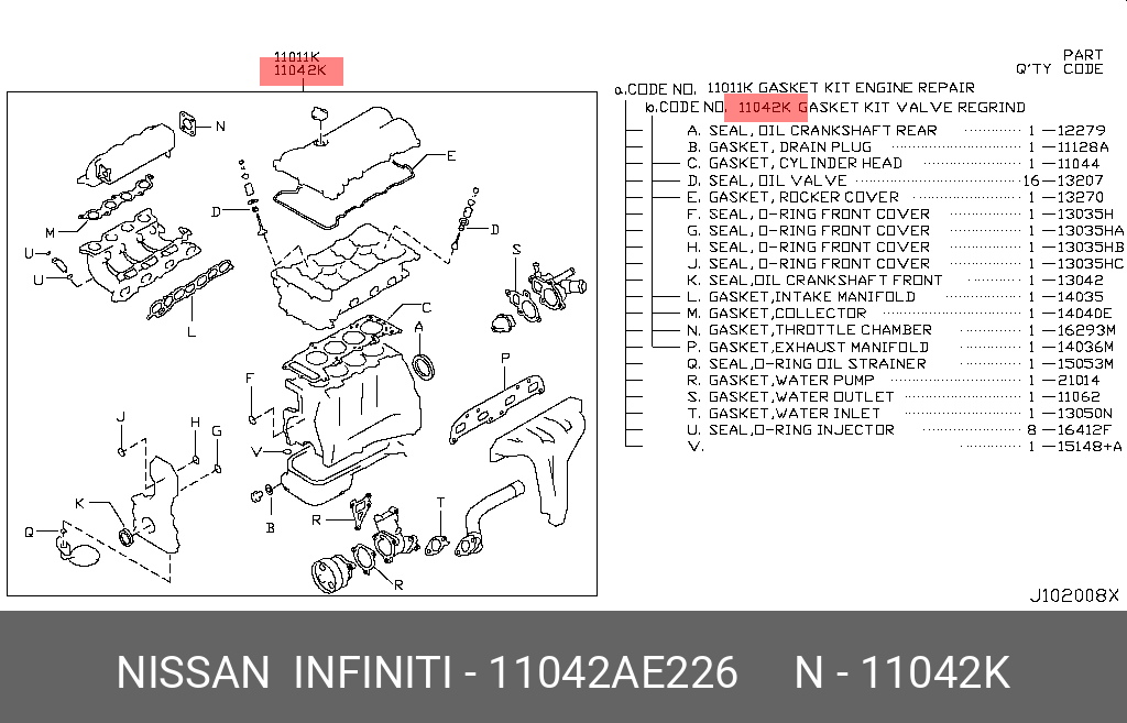 Комплект прокладок головки блока цилиндров - Nissan 11042-AE226