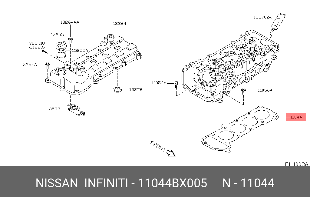 Прокладка головки блока цилиндров - Nissan 11044-BX005