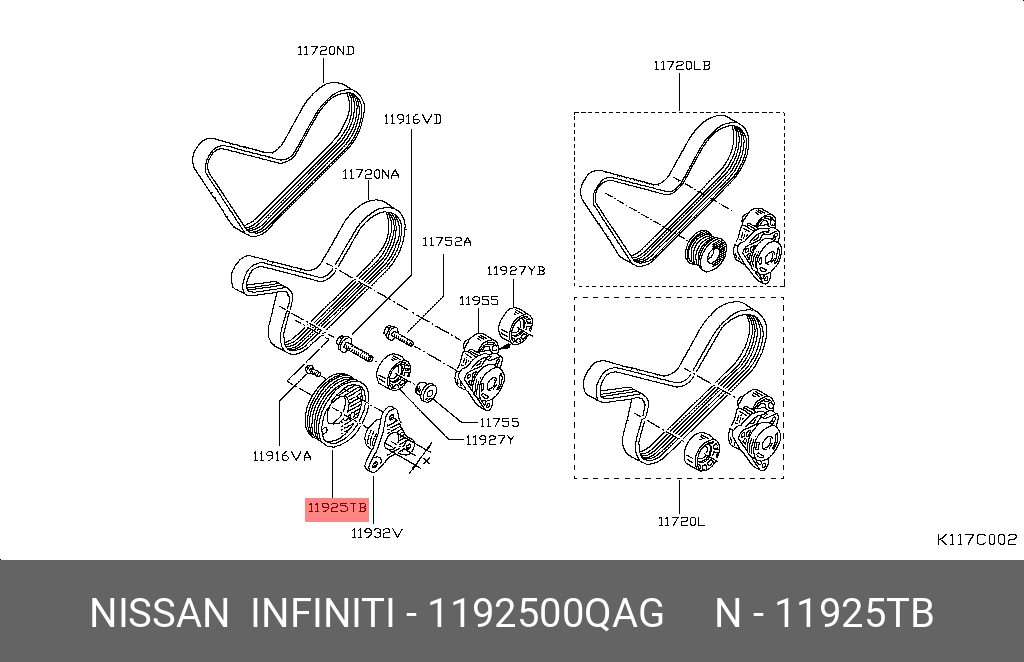 Ролик промежуточный навесного оборудования - Nissan 11925-00QAG