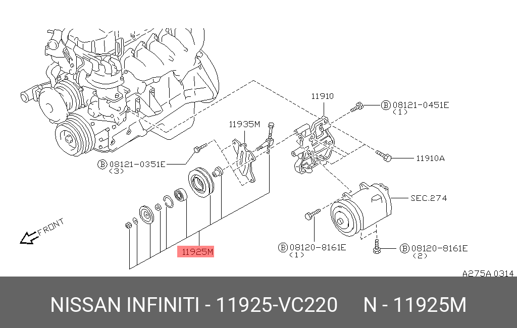 Ролик натяжной - Nissan 11925-VC220