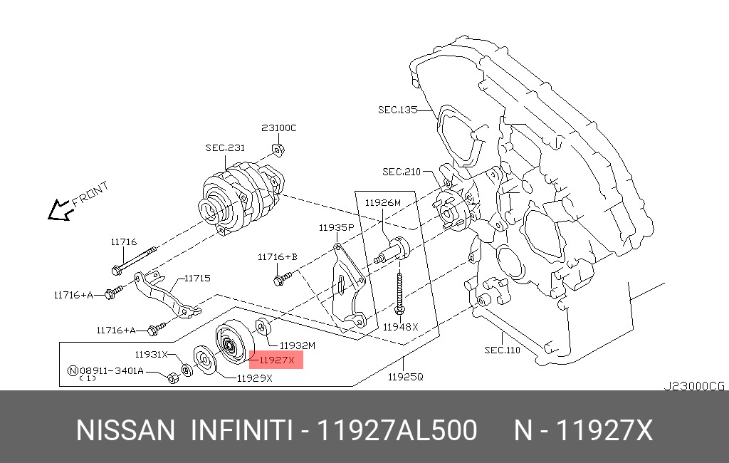 Ролик натяжной навесного оборудования - Nissan 11927-AL500