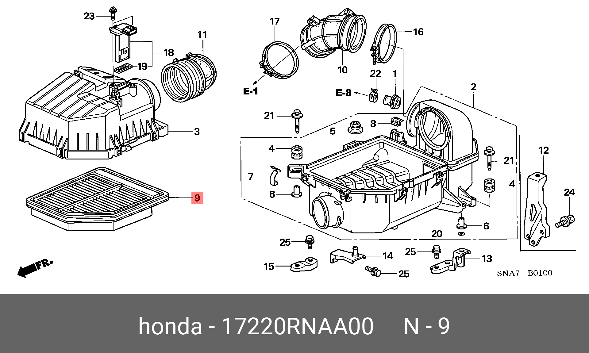 Фильтр воздушный honda Civic - Honda 17220-RNA-A00