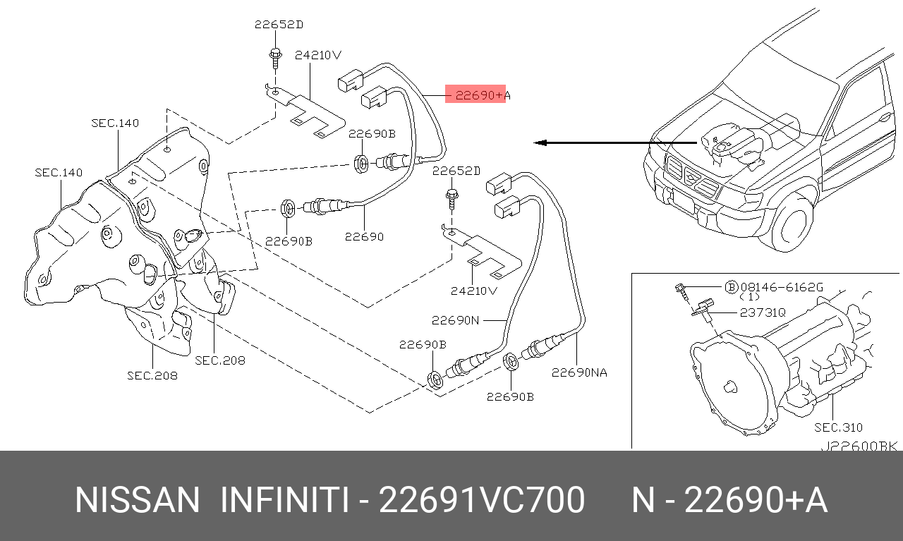 Датчик кислородный - Nissan 22691-VC700