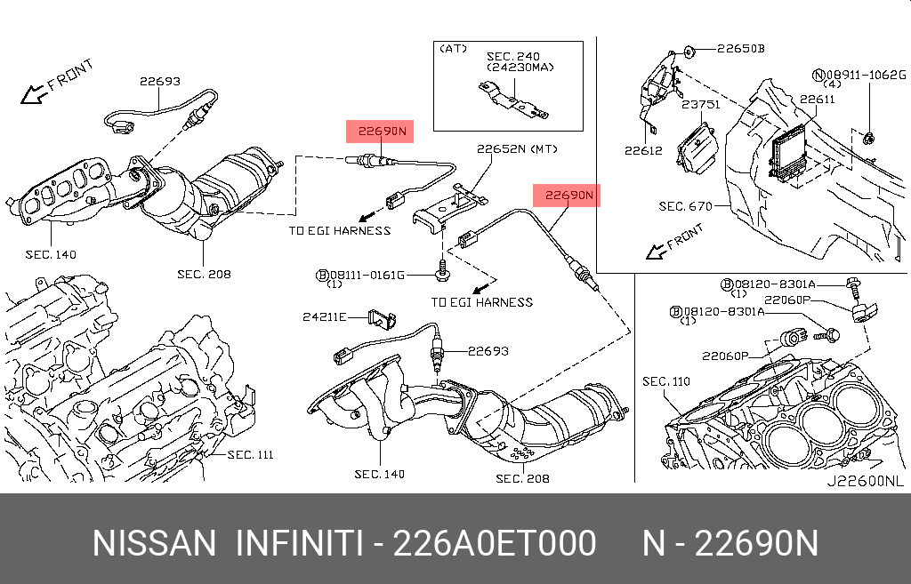 Датчик кислородный  - Nissan 226A0-ET000