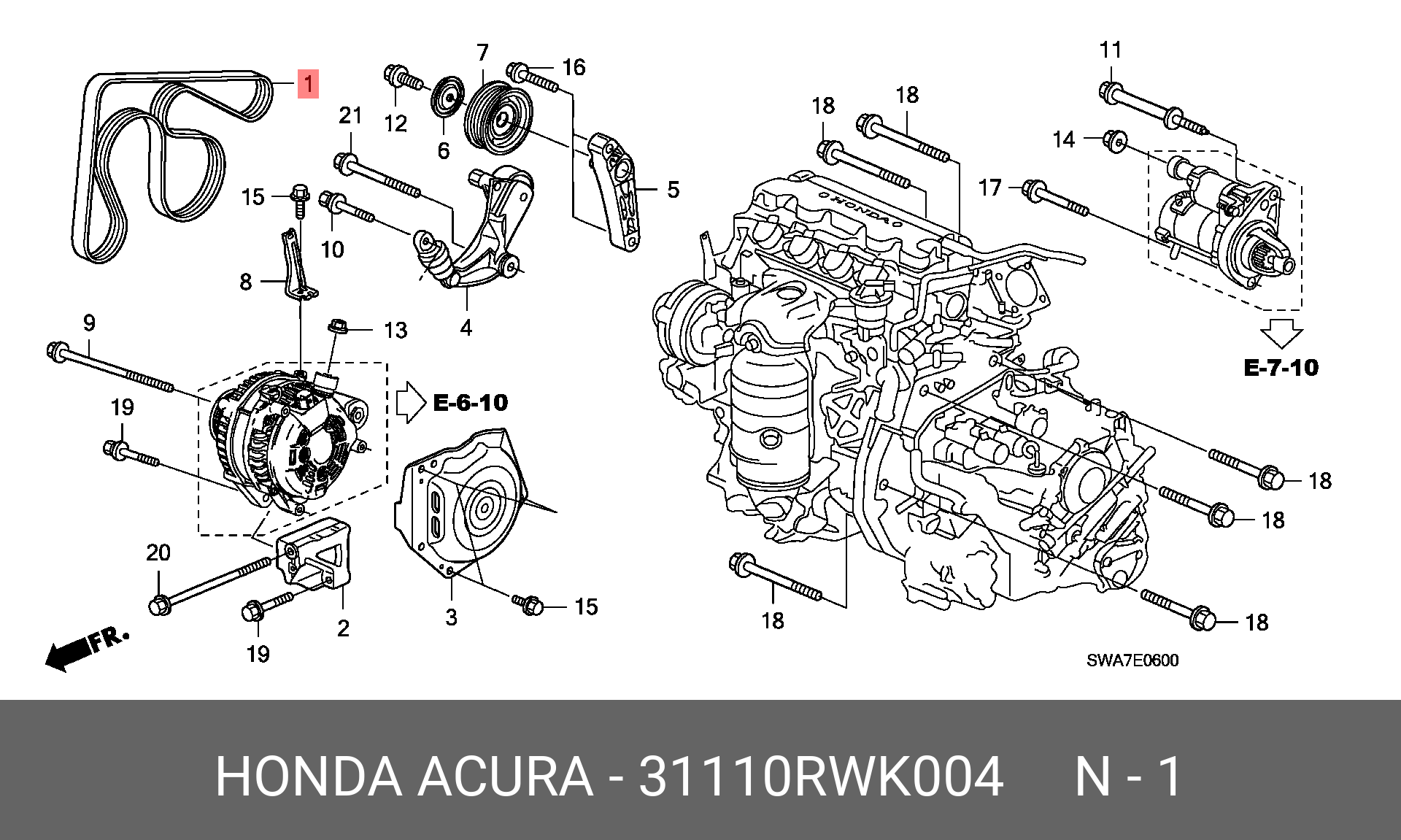 Ремень поликлиновый - Honda 31110-RWK-004