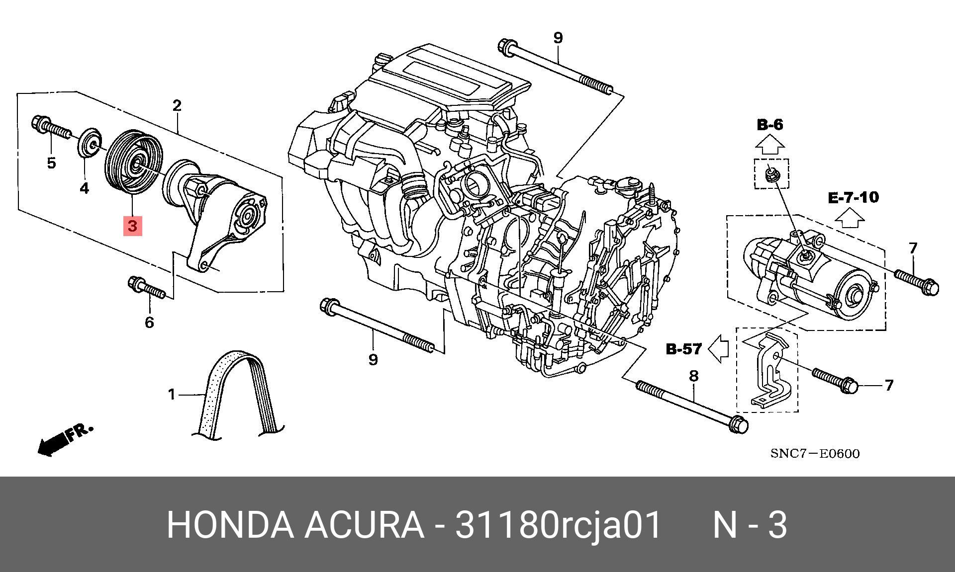 Натяжитель ремня навесного оборудования - Honda 31180-RCJ-A01