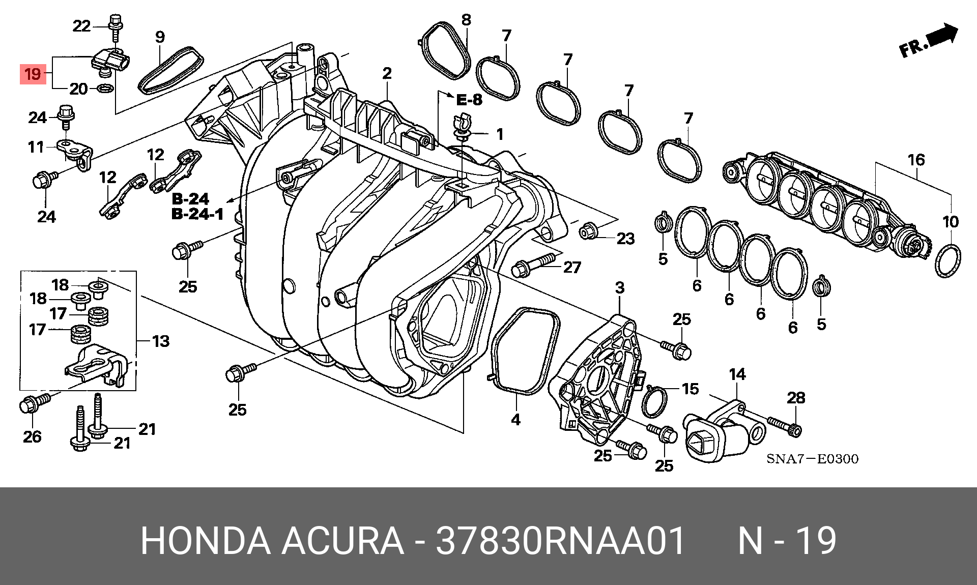 Датчик абсолютного давления воздуха ДВС - Honda 37830RNAA01