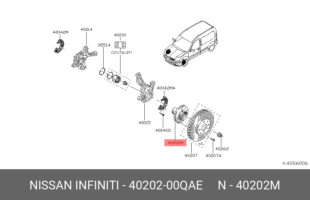 Подшипник ступицы колеса | перед | - Nissan 40202-00QAE