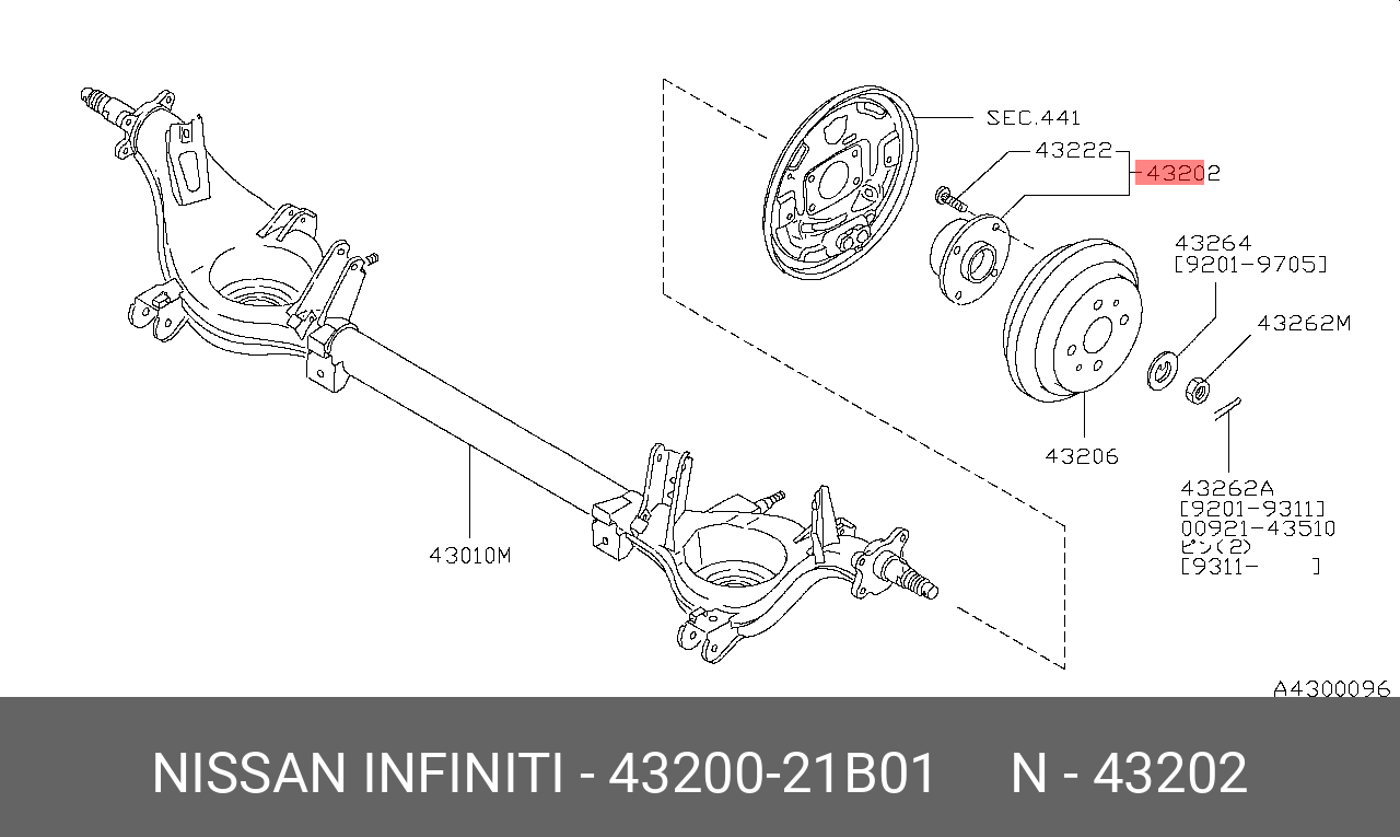 Ступица задняя - Nissan 43200-21B01