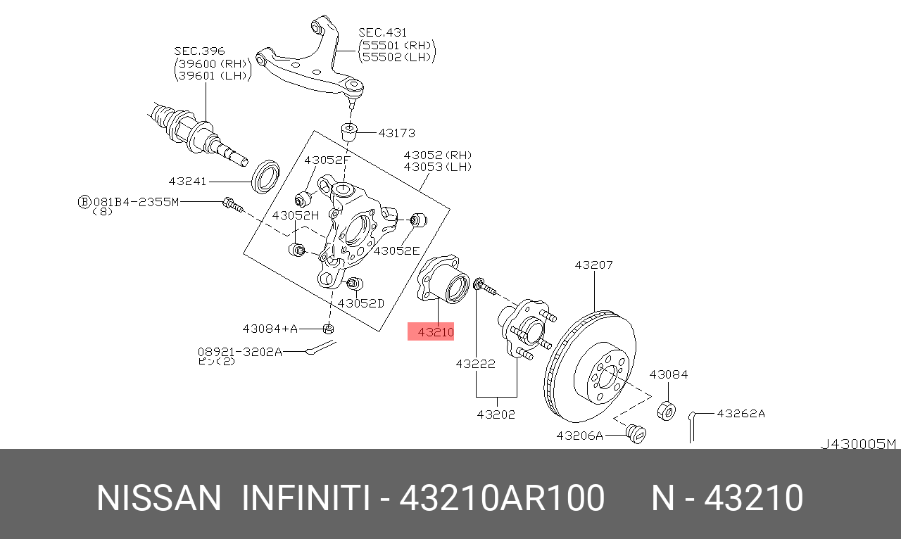 Подшипник ступицы колеса - Nissan 43210-AR100
