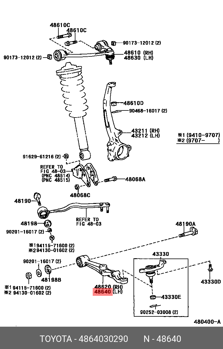 Рычаг подвески | перед лев | - Toyota 48640-30290