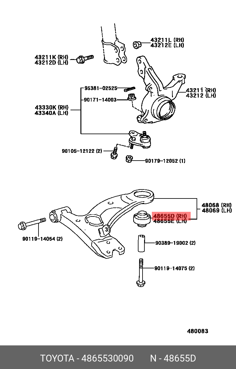 Сайлентблок рычага подвески | перед | - Toyota 48655-30090
