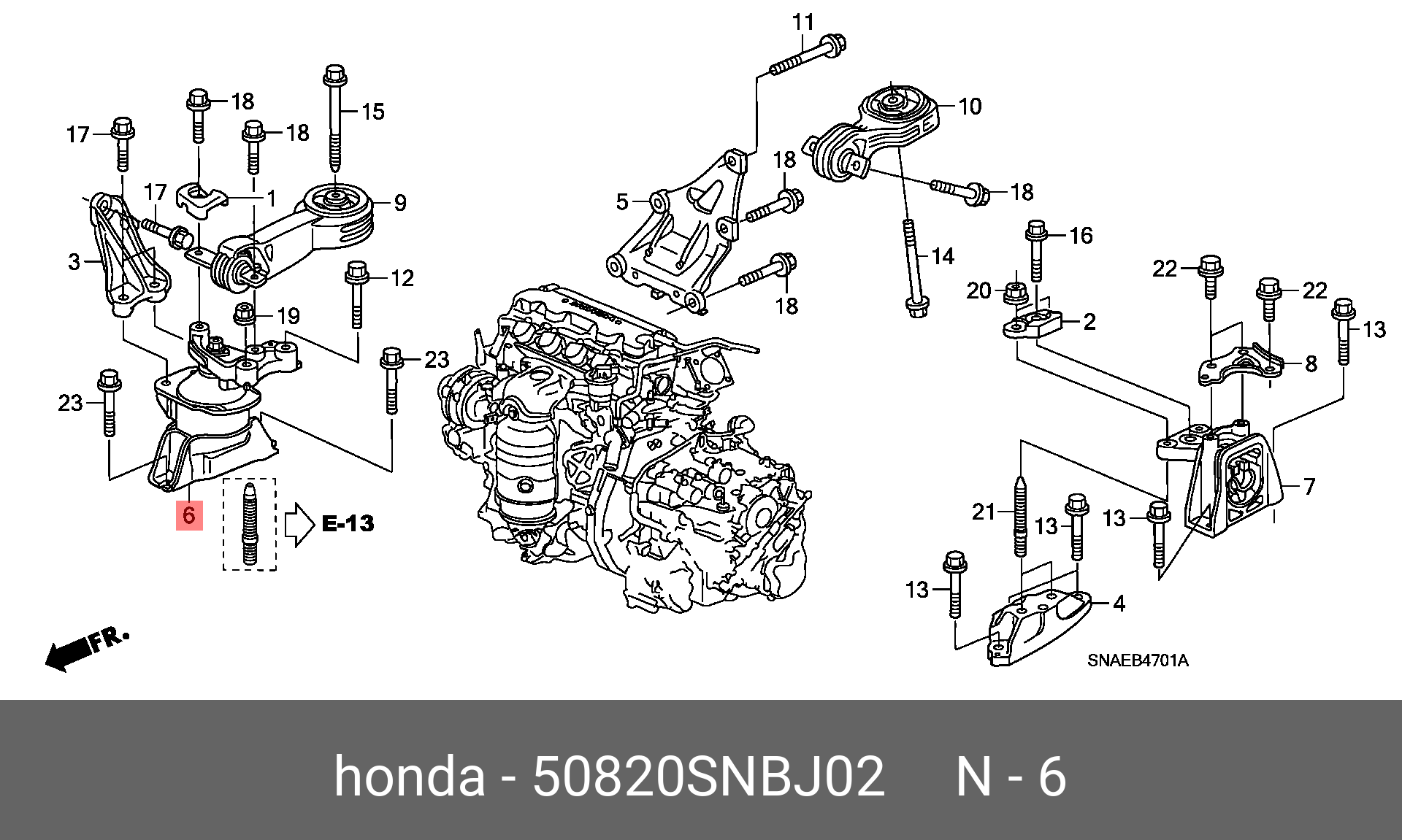 Подушка двигателя | перед прав | - Honda 50820-SNB-J02
