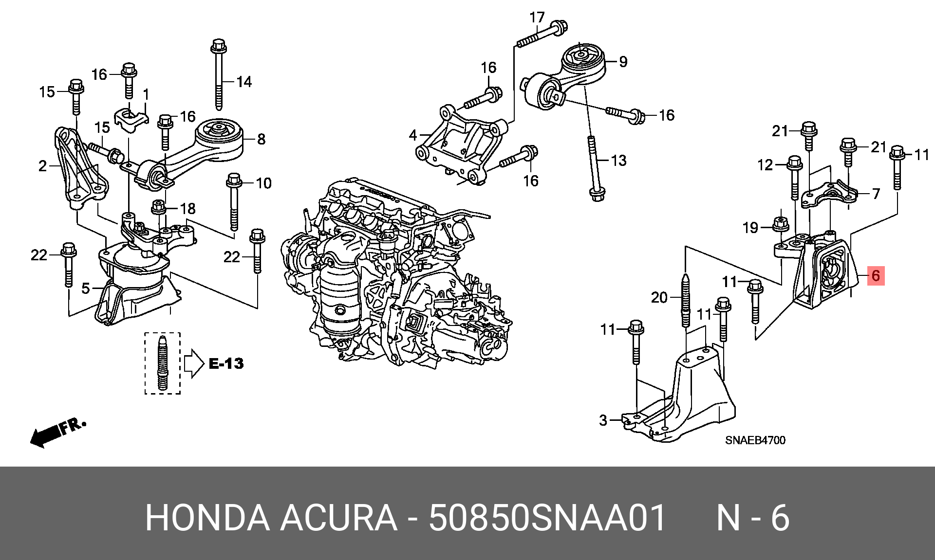 Подушка двигателя | перед лев | - Honda 50850-SNA-A01